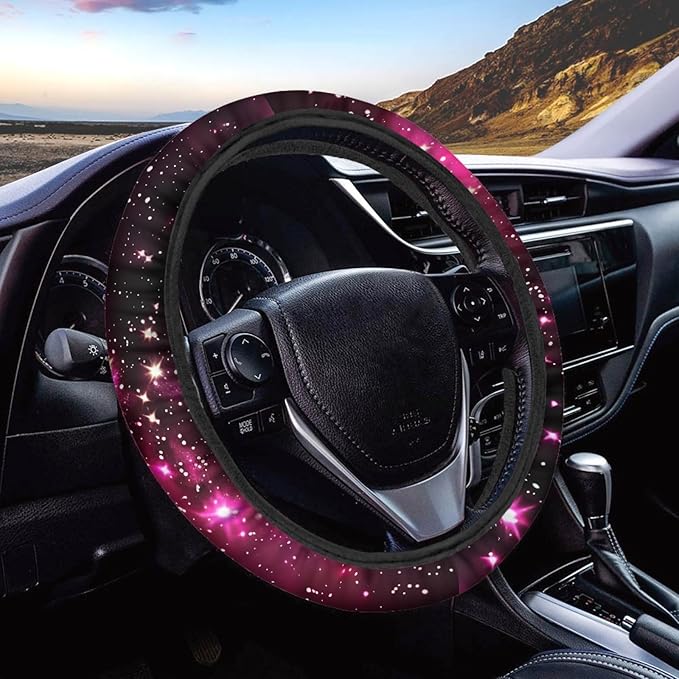 AFPANQZ Anti-Slip Steering Wheel Cover for Women Universal Fit 14 to 15 inch, Car SUV Sedans Accessories Neoprene Steering Wheel Protection Sweat Absorption Nebula Galaxy Pink Blue