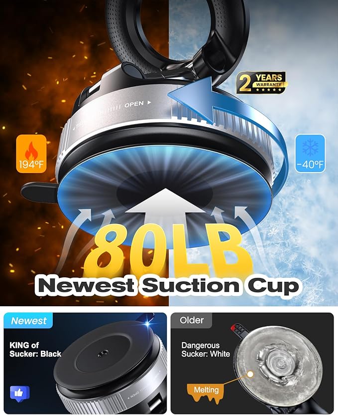 Jononser Magnetic Suction Cup Phone Mount for Magsafe, 360° Adjustable Magnetic Car Phone Holder, Pocket Size Foldable Car Mount, Phone Holders for Your Car for iPhone 17 16 15 14 13 12 Series,Silver