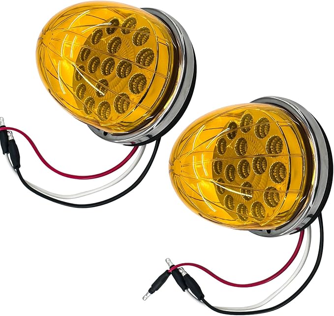 dreamdragon 2PCS Amber 17 LED Watermelon Lights with Dual Function, Stop/Turn Signal & Marker, Stainless Steel Bezel for Freightliner, Ke-nw-or-th, Peterbilt, and Heavy Trucks