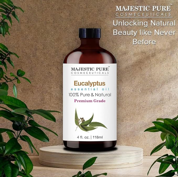 Majestic Pure Essential Oil with Glass Dropper - 100% Pure and Natural - Essential Oils for Diffuser, Aromatherapy, Soap and Candle Making, Eucalyptus Essential Oil, Eucalyptus Oil, 4 Fl Oz Pack of 2