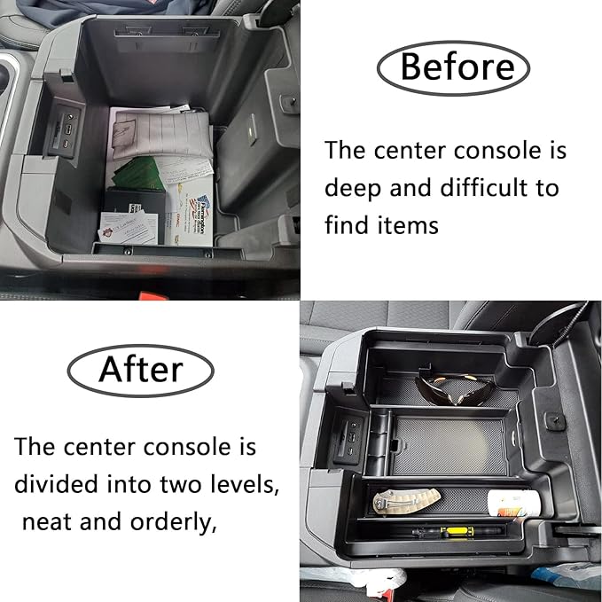 TACOBRO Center Console Organizer Compatible with 2020-2023 Silverado/Sierra 2500/3500HD/ 2019-2022 Chevy Silverado 1500 / GMC Sierra 1500 Accessories - Full-Coverage Insert Tray, ABS material Black