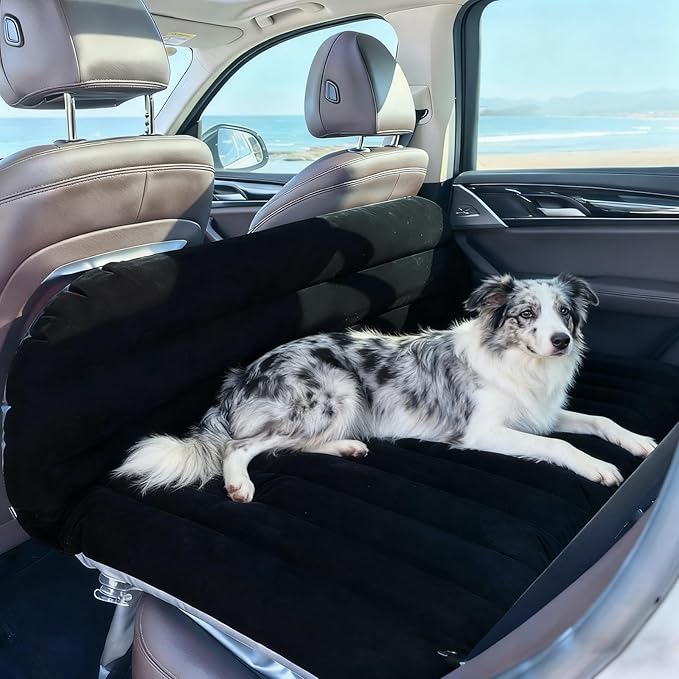 SUV Car Air Mattress – Inflatable Back Seat Bed with Electric Air Pump, Portable Camping Travel Sleeping Pad, Blow Up Car Bed (Black)