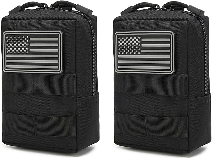 Tactical Car Seat Back Organizer Set Upgraded Tactical Molle Seatback Cover Protector Universal Fit Vehicles Truck MPV Pickup (Black with 2 Pouches)