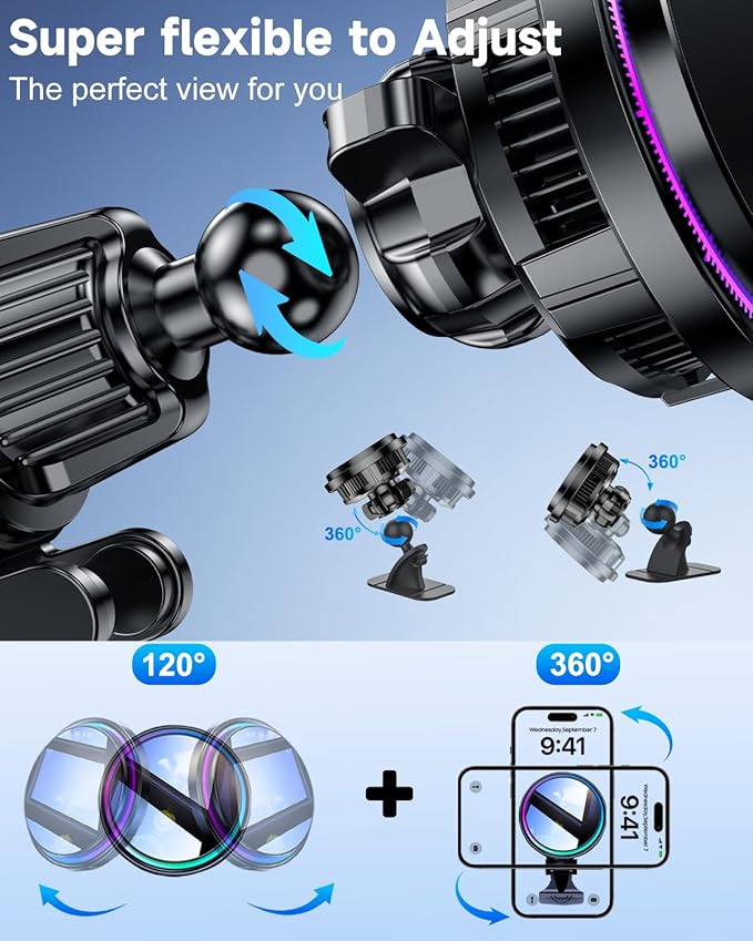 2026 Upgraded TEC & Fan Cooling Magnetic Wireless Car Charger, For 15W Magsafe Car Mount Charger, Air Vent Dashboard Fast Charging Car Phone Holder for iPhone 17/16/15/14/13/12, Samsung ＆ Pixel