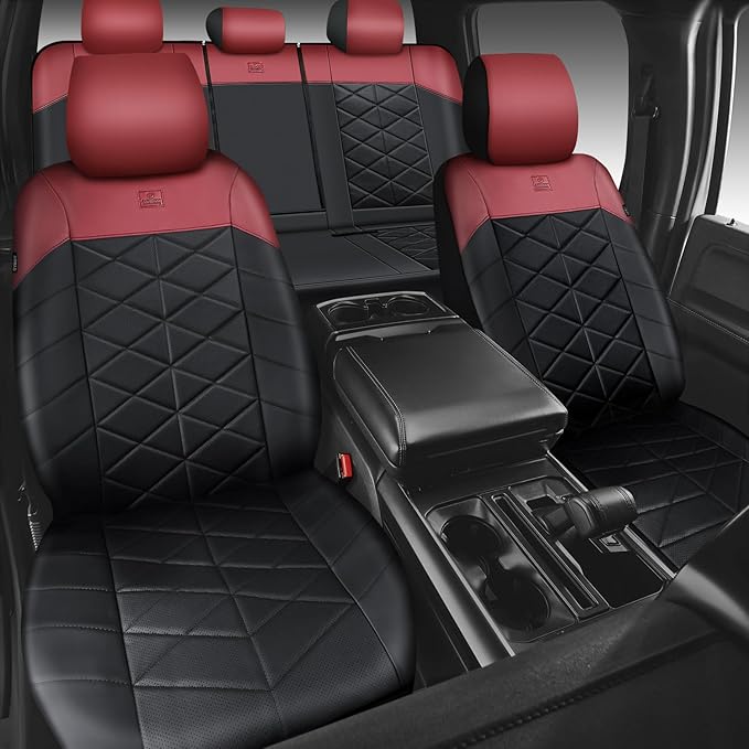 CAR PASS Nappa Leather Waterproof Car Seat Covers Two Front Seats, 3D Foam Automotive Seat Covers with Memory Foam, Universal Fit for Cars SUV Trucks Sedan, Airbag Compatible, Black Red Wine Burgundy