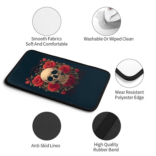 Skull with Red Roses Car Auto Armrest Cushion Cover Accessories Center Console Seat Box Pad Protector Universal Decoration for Most Vehicle SUV Truck