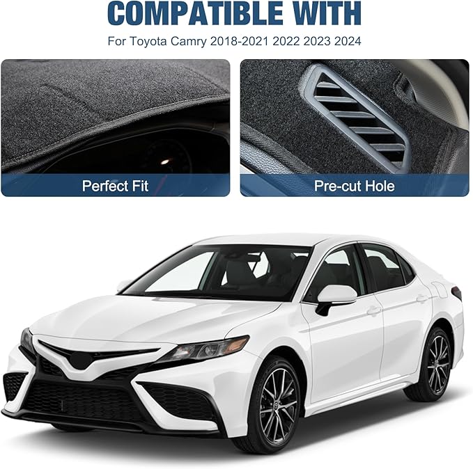 Dashboard Dash Cover Mat Carpet Compatible with 2018-2021 2022 2023 2024 Toyota Camry.