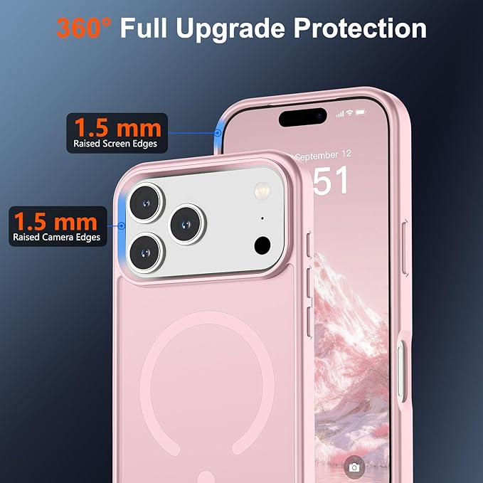 SUPFINE Magnetic for iPhone 17 Pro Max Case with Screen Protector (Compatible with MagSafe)(Military Grade Drop Protection) Translucent Matte Shockproof with Anti-Fingerprint Phone Cover,Light Pink