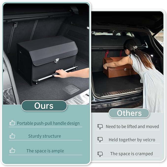XCF Car Trunk Organizer, Leather Trunk Organizer with Lid and Push-pull Handle Car Storage Box for SUV, Minivan, Sedan (Black, 16.9 x 11.4 x 12.2in)