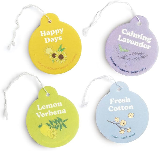 Happy Wax Clean Mix Car Charms 4-Pack Included Scents: Lemon Verbena, Fresh Cotton, Happy Days, Calming Lavender