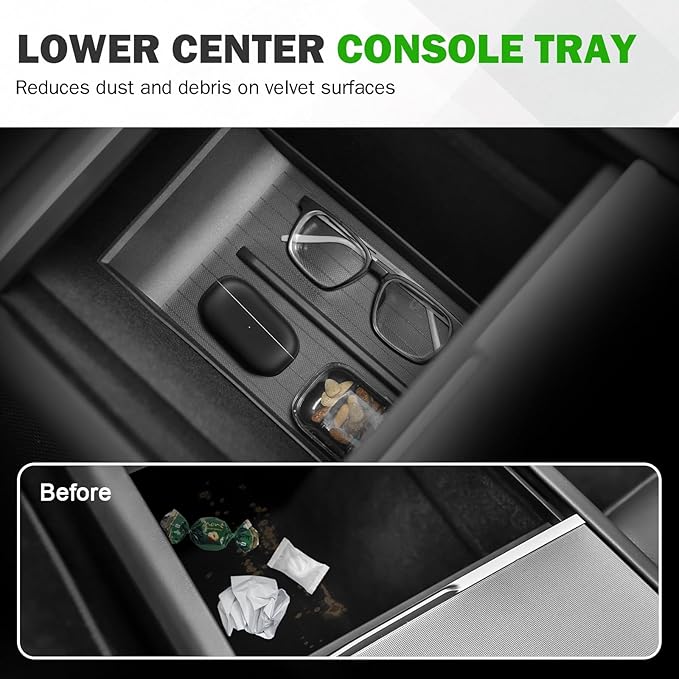 9PCS Center Console Organizer Set for Tesla Model Y Juniper 2026, Console Storage Tray Kit with Anti-Slip Wireless Charging Pad, Armrest Organizer & Cup Holder Insert (Not for Standard)