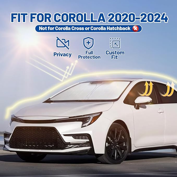 Car Window Shades for Toyota Corolla 2020-2024 Accessories - Full Set 6PCS Side Window Sunshades with Memory Frame & Blackout Fabric, Privacy UV Shield for Camping/Travel