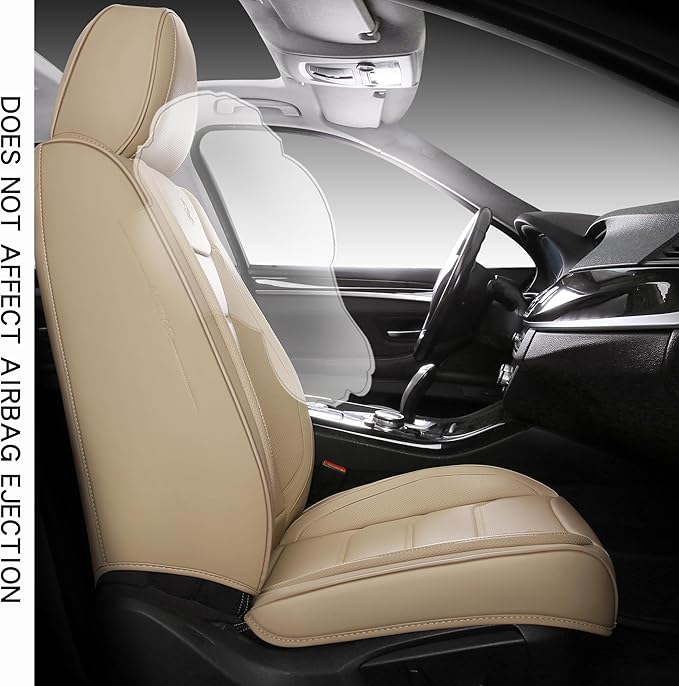Full Coverage Faux Leather Car Seat Covers,Automotive Seat Covers for Cars,SUVs Pick-up Truck, Car Seat Cushion, Beige Seat Covers,Front Seat Cover,Car Seat Protector