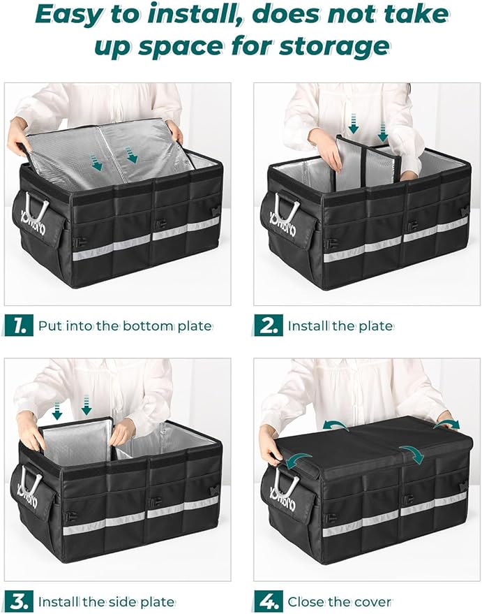 YOHOOLYO Car Trunk Organizer Cooler Bag Insulated Collapsible Trunk Organizer for SUV with Multi Compartments Lid