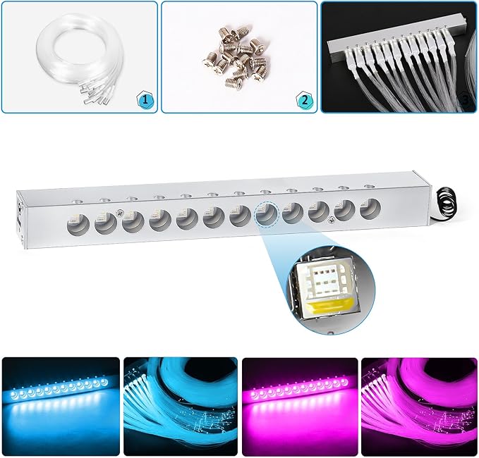 Split Car Starlight Headliner Kit, 4 Colors 12W Meteor Fiber Optic Star Ceiling Lights, 1000pcs*0.02in*9.8ft+240 RGBW Shooting Stars Lights for Car Home Theaters Roof Décor