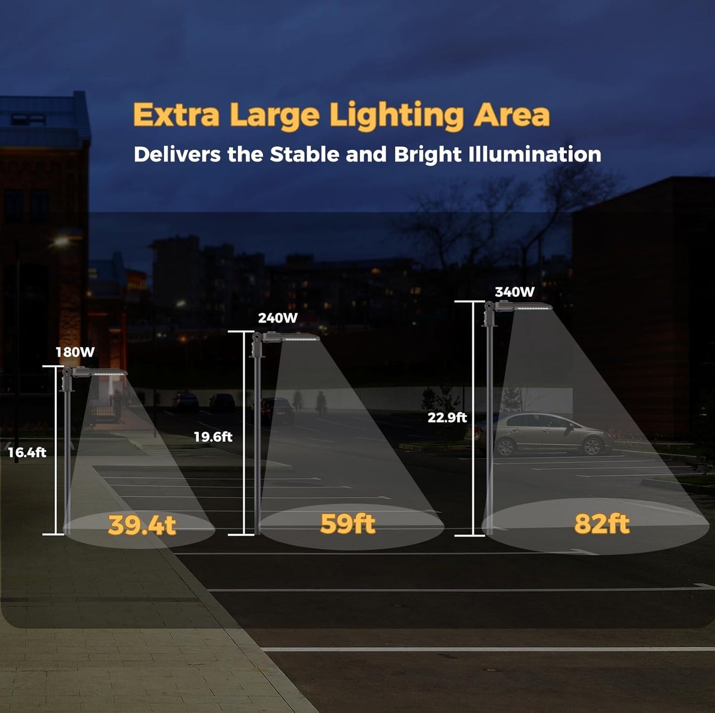 LED Parking lot Lights 240W Commercial Area Oudoor Lighting 43200LM Dusk to Dawn Photocell Street Lights 6000K IP65 100-277V for Yard Garage Warehouse 3 Pack with Wrench