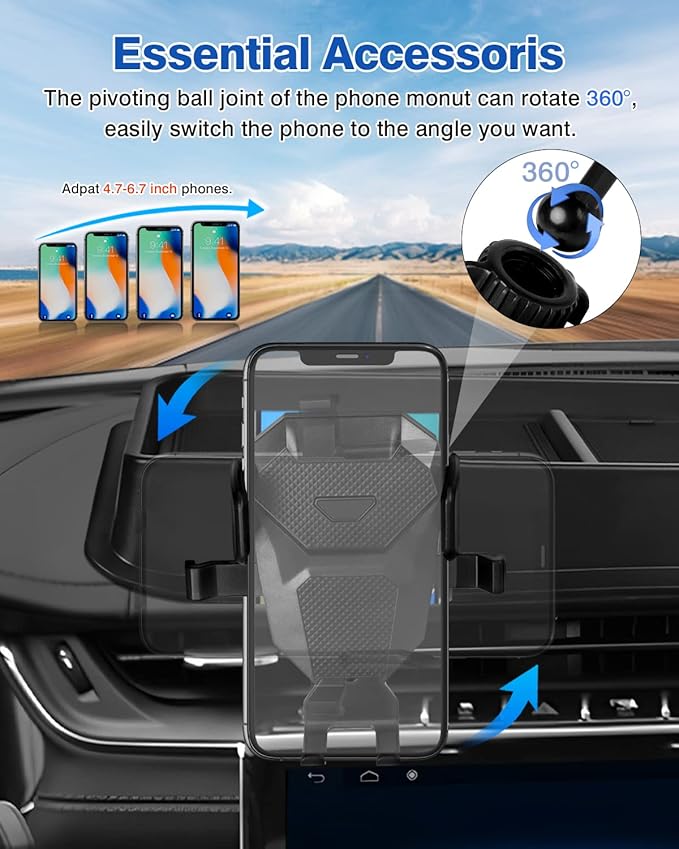 Autorder Phone Holder Mount for Jeep Grand Cherokee 2022 2023 2024 2025/Grand Cherokee L 2021 2022 2023 Center Console Dashboard Organizer with Phone Stand with Anti-Slip Mat