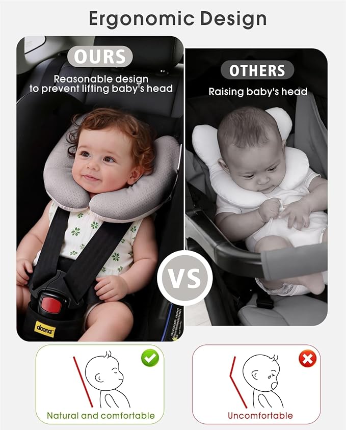Baby Neck Pillow for Car Seat and Stroller, Adjustable Baby Head Support Pillow for Travel, Soft and Cushiony Torticollis Pillows for Infant and Newborn (Pink)