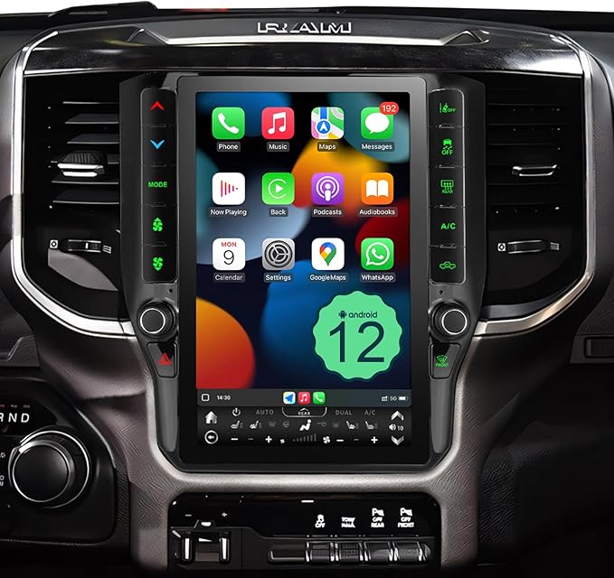 8 Cores 4+64G Radio Upgrade, 2019-2024 for Dodge Ram 1500 2500 3500 Truck Radio Upgrade,12.1 inch Vertical Touchscreen Support Wireless CarPlay Android Auto GPS Bluetooth FM SWC(Inches, 12)