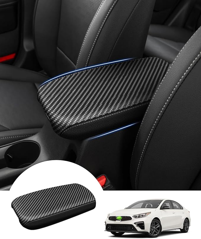 Autorder Center Console Cover for Kia Forte 2019-2024 Accessories Carbon Fiber Armrest Cover Anti-Scratch Middle Console Pad Leather Armrest Protector