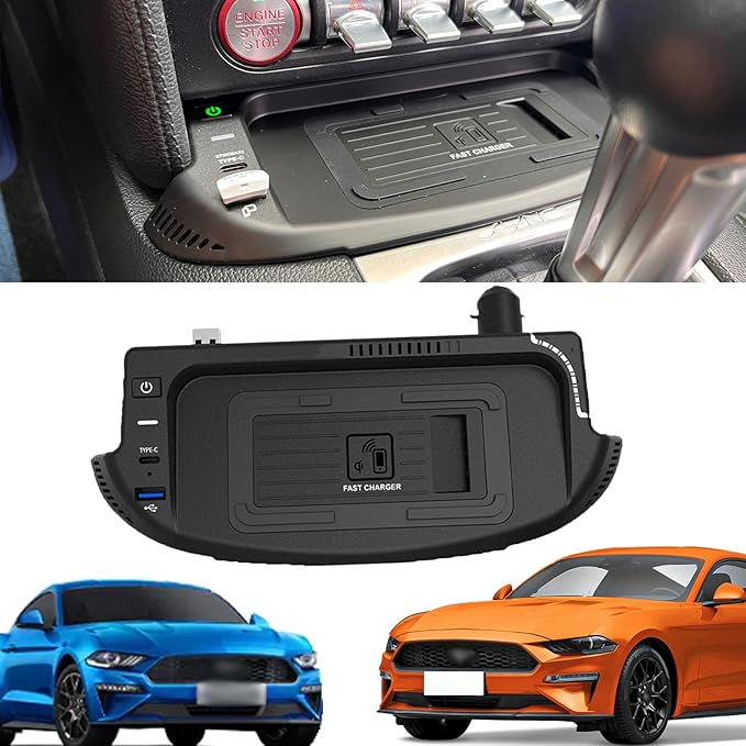 CenNa Wireless Car Charger for Ford Mustang (2015-2023) All Models Accessory with 15w Wireless and USB Qc3.0+Type-C Fast Charging Gift for Family