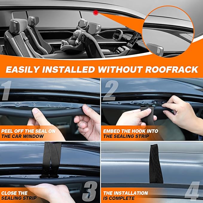 6 Rooftop Cargo Tie Down Hook Straps-Secure Any Car Roof Bag, Roof Rack Cargo Carrier,or Car Top Carrier,Durable and Solid, No Roof Rack Required, Compatible with Most Cars - Registered Patent (black)