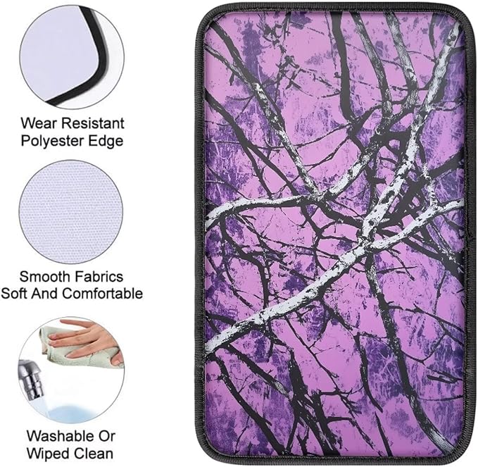 Car Center Console Cover Soft Comfor Auto Center Console Armrest Cover Auto Interior Protective Cover Universal Fit Most Cars, Purple Tree Camo