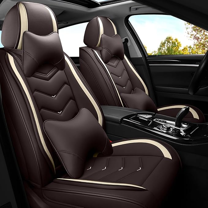 Car Seat Covers for KIA Sedona 2003-2021, Premium Nappa Leather Car Seat Cover, Stylish Sport Seat Covers， Automobile Seat Cover Sets.(Luxury 2 Seats/Coffee Color)