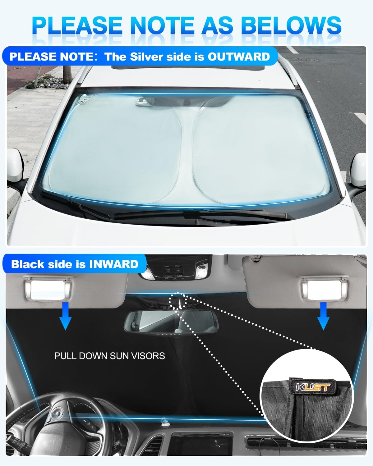 KUST Windshield Sun Shade for Kia K9/K900 2013–2018 Custom Fit Window Shade Sun Visor Cover Foldable Blocks UV Rays Keep Your Car Cooler