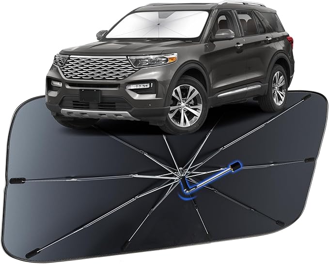 Windshield Sun Shade for Ford Explorer 2020-2026, Umbrella Car Shades with 360°Rotating Shaft, Foldable Front Window Sunshade for UV & Heat Protection