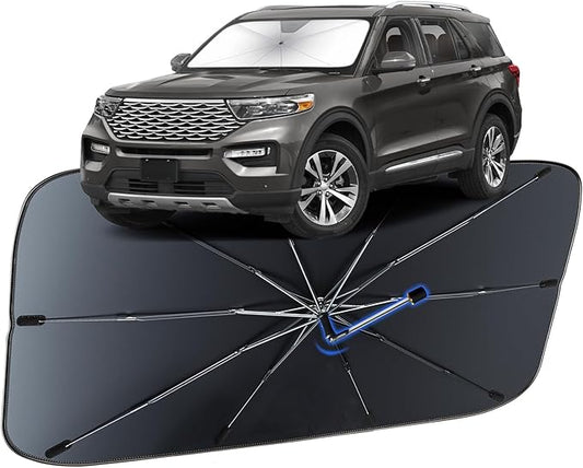 Windshield Sun Shade for Ford Explorer 2020-2026, Umbrella Car Shades with 360°Rotating Shaft, Foldable Front Window Sunshade for UV & Heat Protection