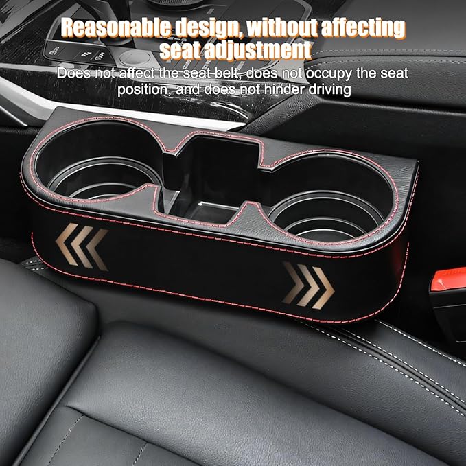 Car Seat Gap Filler Organizer with Cup Holder, Leather Multifunctional Vehicle Front Seat Crevice Storage Box Bag, Automotive Console Side Bucket Pocket, Universal Fit (Beige)