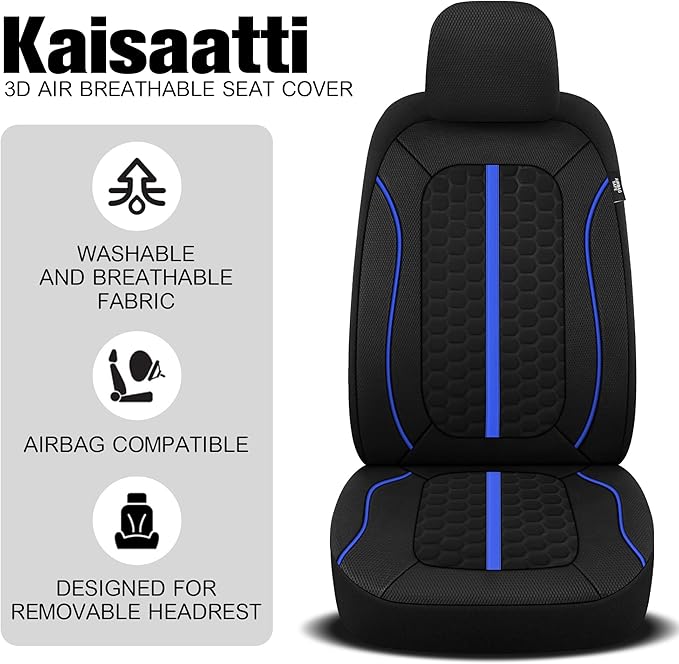 Breathable Premium Car Seat Covers Front Set，3D Air-Mesh Seat Covers for Cars，Comfortable Safety Airbag Compatible，Universal for Most Cars Sedan Truck SUV(Black/Blue)