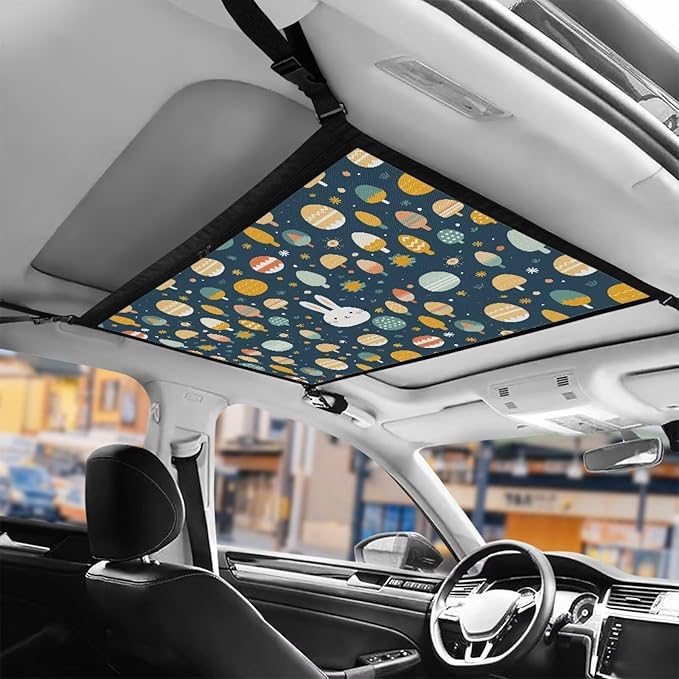 Generic Easter Car Ceiling Cargo Net Pocket Hanging Storage Bag with Zipper 31.69"x24.02" Double-Layer Mesh Car Roof Storage Organizer Long Road Trip Truck SUV Travel Camping Easter Decor Gifts