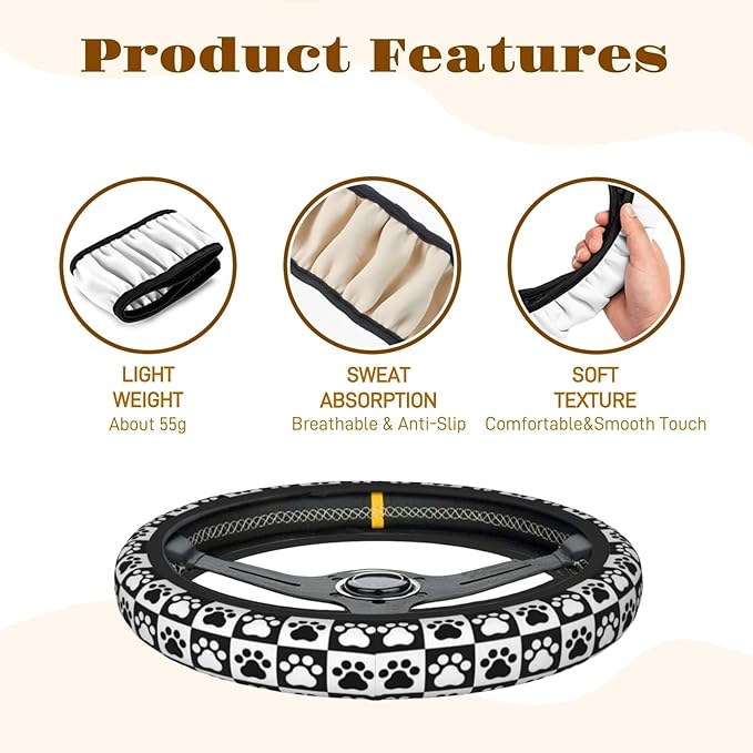 Steering Wheel Cover Accessories Neoprene Cover, Breathable Non-Slip Easy to Install Suitable for Women Men, 14.5-15.5 Inch for Car SUV Van Truck Universal - Grid Claw Print