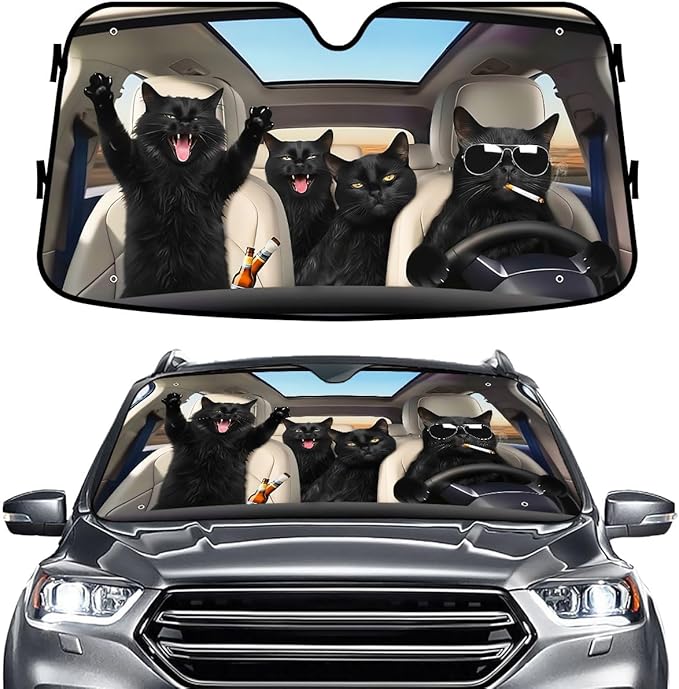 GENANY Cat Windshield Sun Shade for Car SUV Truck (55x30 Inches), Front Window Visor for Windows, Protector Blocks UV