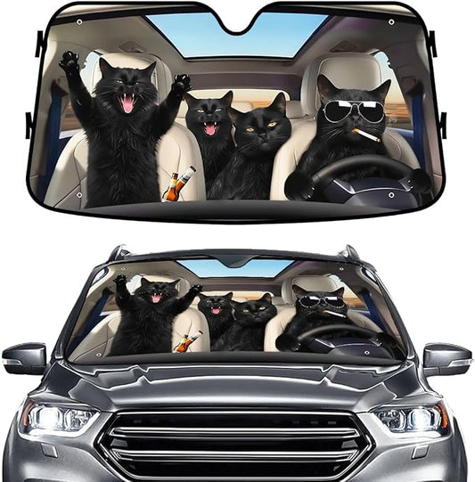 GENANY Cat Windshield Sun Shade for Car SUV Truck (55x30 Inches), Front Window Visor for Windows, Protector Blocks UV