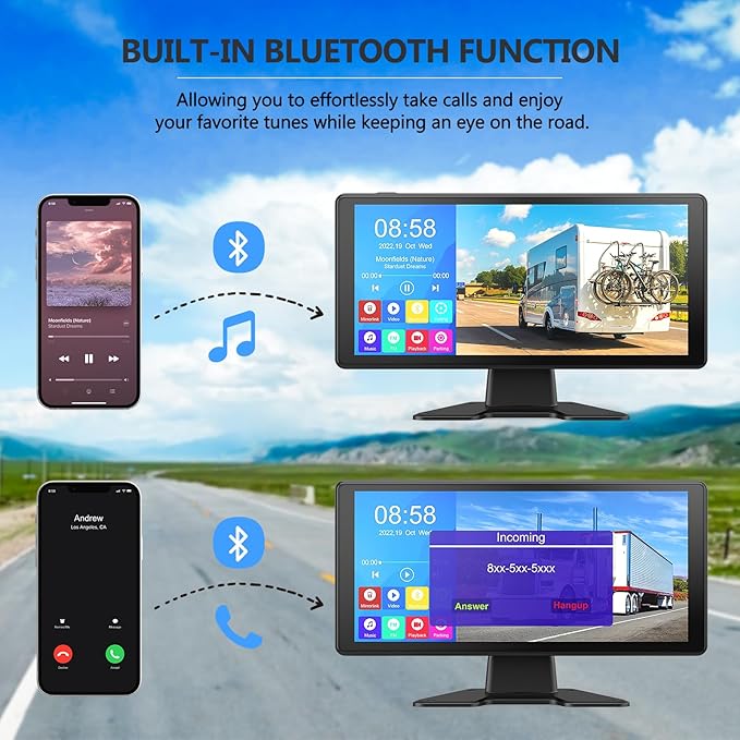 4K RV Backup Camera System 10.36" Quad Split Touchscreen Monitor 4 1080P HD Rear View Cameras DVR Recording Bluetooth Music USB Video Play IP69 Waterproof Night Vision for Trailer RV Truck etc