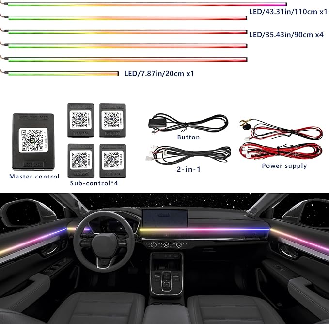 Acrylic Interior Car LED Lights,for Tesla Model 3 2020 Wireless APP 6 in 1,Ambient Lighting Kits Fiber OpticStrip LEDs, 16 Million Colors Music