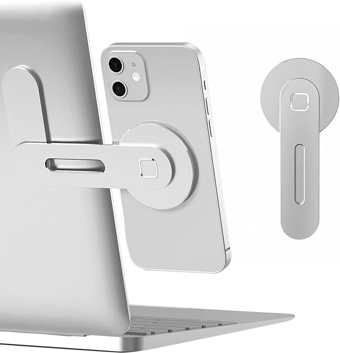 CloudValley Magnetic Phone Holder for Laptop Designed for iPhone 17/16/15/14/13/12 MagSafe, Adjustable Phone Monitor Side Mount, Slim Portable Foldable Computer Expansion Bracket, Silver