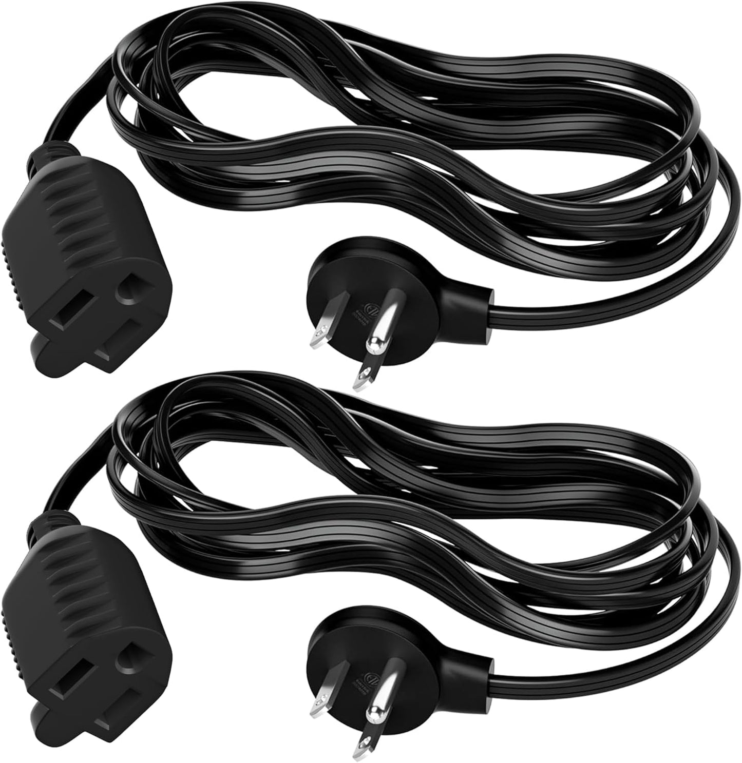 Elecan Flat Plug Extension Cord 6 Ft 2 Pack with Slim Space-Saving Plug Design, Thin Flat Cable Low Profile Power Cord 3 Prong Grounded Wire, 16 Gauge 13 A/125 V-Black-ETL Certified