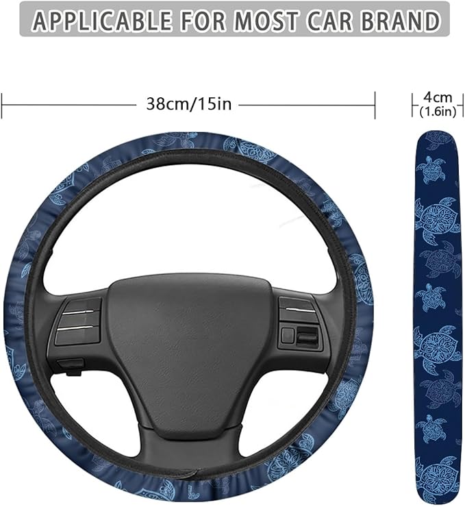 AFPANQZ Blue Turtles Print Car Steering Covers Anti Slip Universal Fit Comfort Grip Auto Sweat Absorption Stretch-on Fabric 14.5 inch 15 inch Breathable Warm in Winter and Cool in Summer