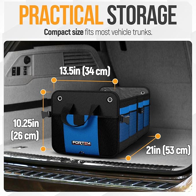FORTEM Trunk Organizer For SUV Car Organizer and Storage, Multi-Compartment Storage Bag Car Accessories for Women Men, Perfect Christmas Gifts, 1680D Oxford, Non Slip Bottom, Straps, Soft Cover (50L)
