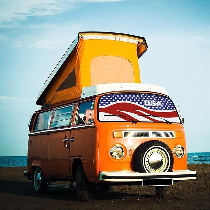 Socira American USA Flag Car Windshield Sunshade Umbrella Foldable Umbrella Sun Shade Windshield Cover Patriot Sunshade Car Accessories Blocks Uv Rays Keeps Cool (57" X 30")