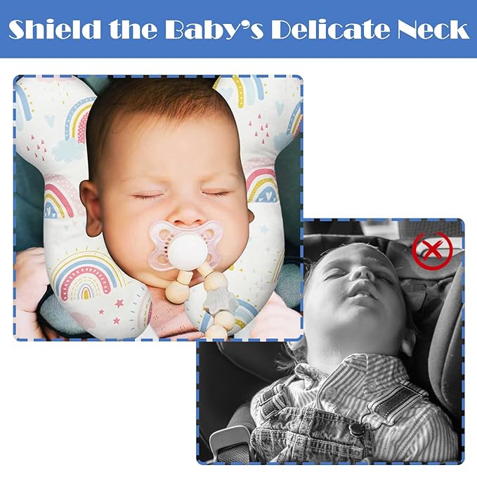 Baby Head Support Pillow for Newborn Toddler, Baby Neck Pillow Upgraded Comfortable Sleep Cushion for Car Plane Stroller Pushchair - Rainbow A