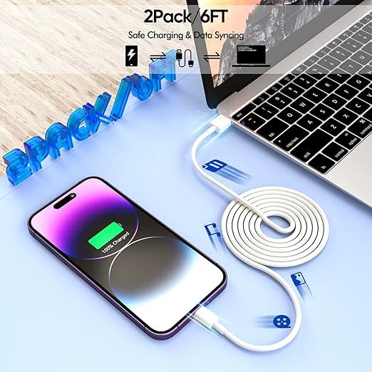 iPhone Charger [Apple MFi Certified] Apple Charger Cord 2Pcak 6FT Lightning Cable Fast Charging with Wall Charger Block Travel Plug Brick Adapter for iPhone 14/13/12/11/XS/XR/SE/7/8/8 Plus/AirPods