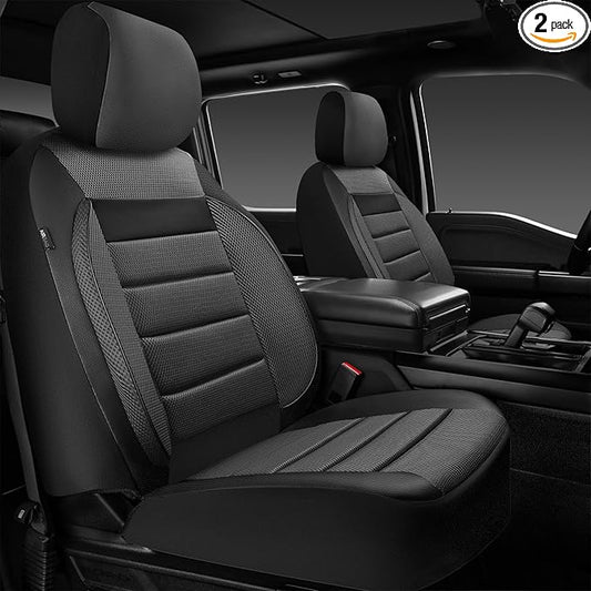 CAR PASS 3D Foam Leather Car Seat Covers Two Front Seats only, Air Mesh Thick Seat Covers, All Weather Car Seat Cover Comfort & Protection for Truck,SUV,Sedan,Van, Airbag Compatible (Charcoal Gray)