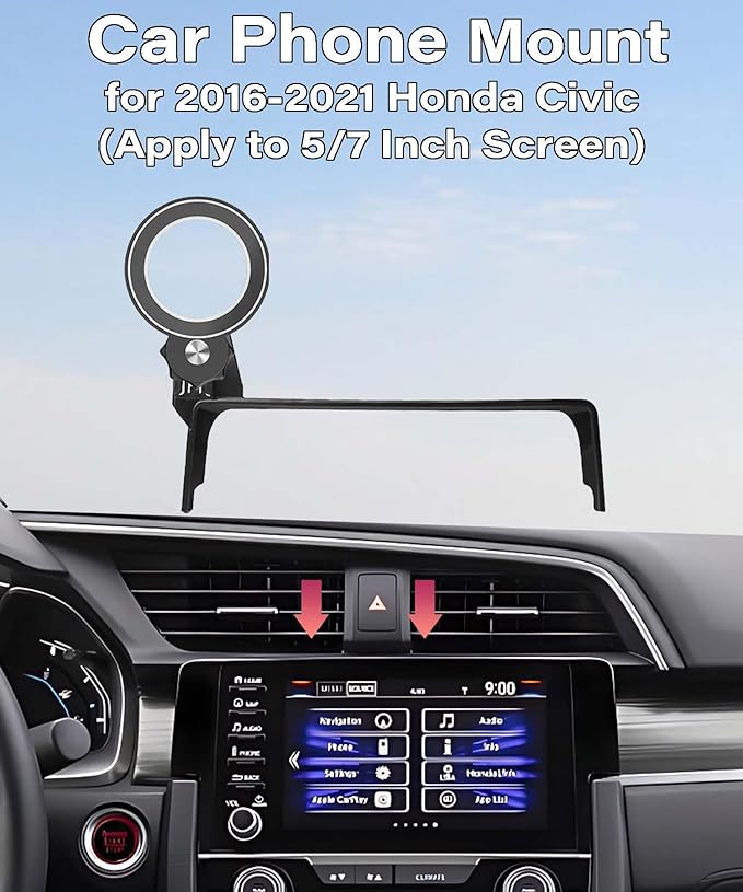 Car Phone Holder for Honda Civic 2016-2021 Accessories Apply to 5/7 Inch Touch Screen Fixed Clip Magnetic Cell Phone Mount Hands-Free 360 Degree Rotation