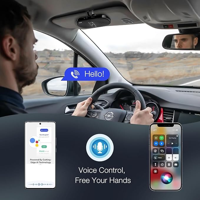 Bluetooth Car Speaker Phone: Hands Free Calling Kits 6W in car Speakerphone for Safe Driving - Support Siri Google Assistant Voice Calls/Motion Auto ON Off - BC990P