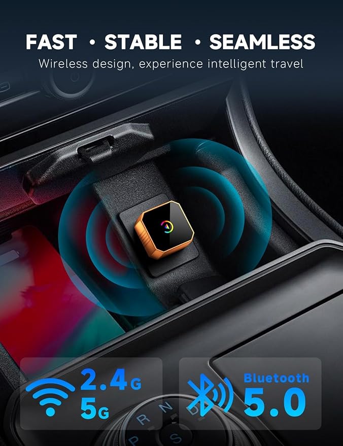 Aimoon 2026 Upgraded Wireless CarPlay Adapter for iPhone＆Android, Car Play Mini Wired to Wireless Adapter for CarPlay ＆Android Auto Plug and Play Stable Connection & No Latency for iPhone iOS 10+